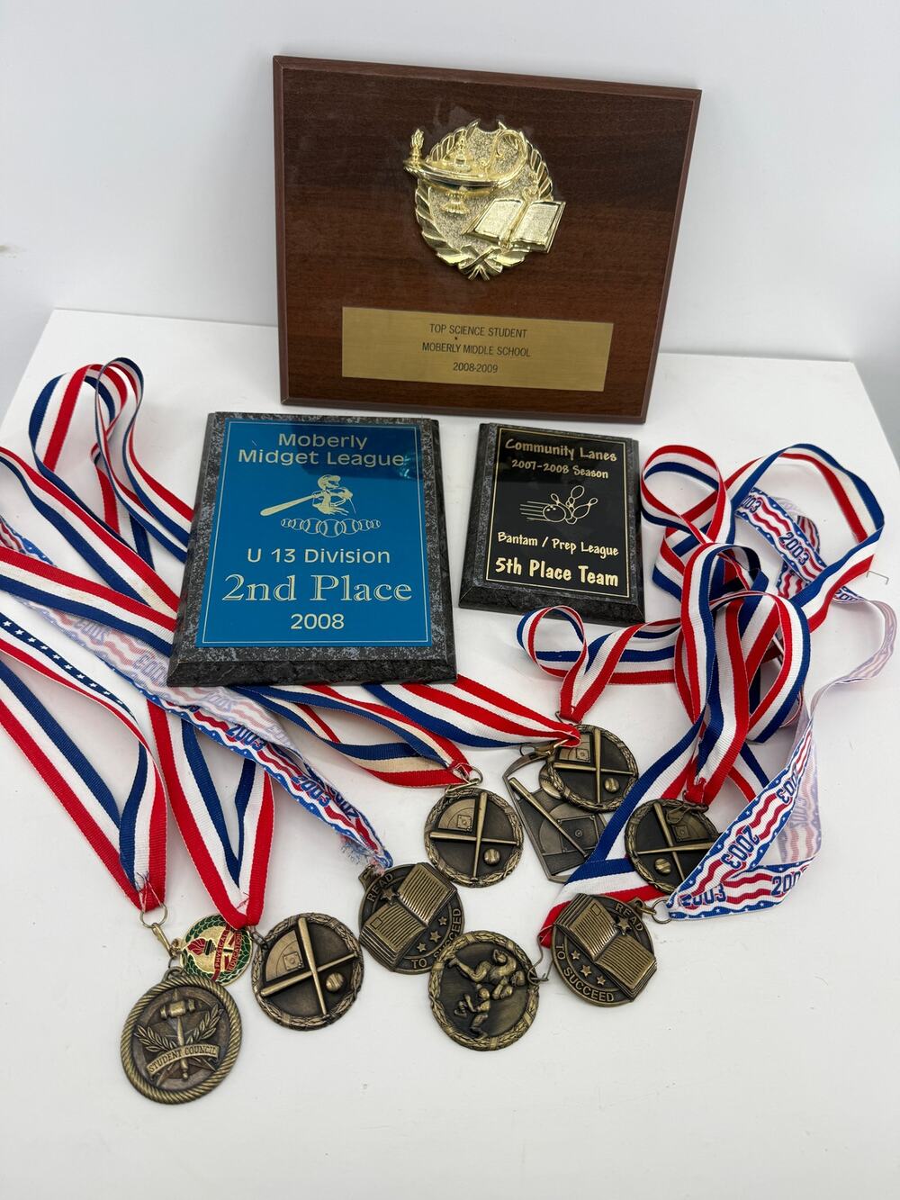 Medal Plaque Award Lot Repurpose Craft Parts Bowling Baseball School DIY Trophy